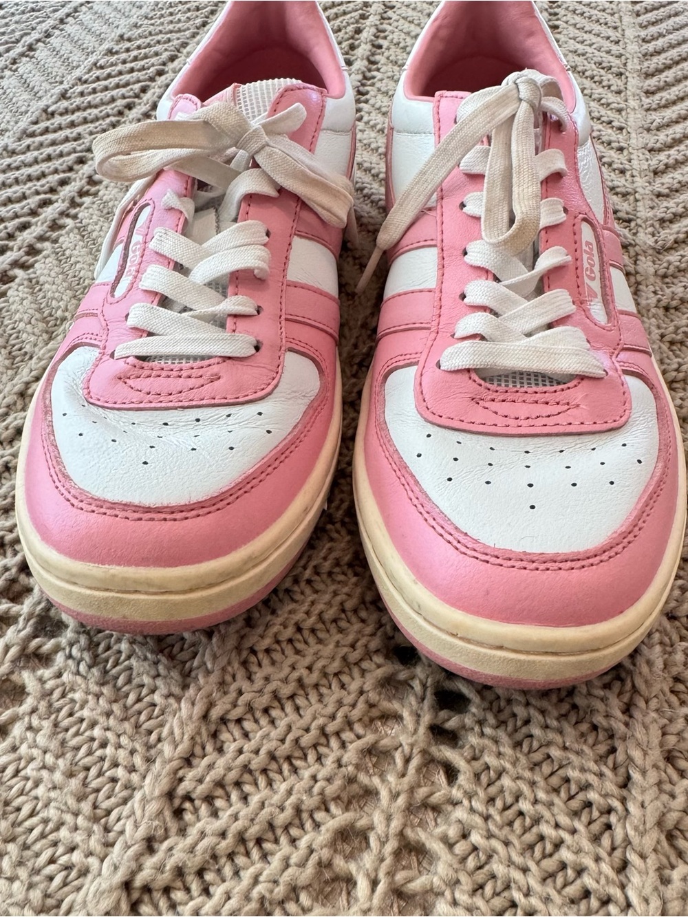 Gola Hawk Pink White Leather Sneakers Size 7 Retro Court Anthropologie - Picture 5 of 10